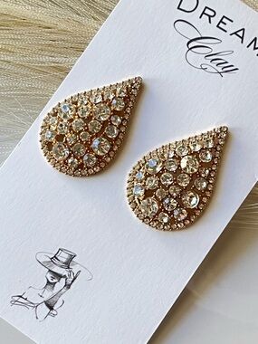 Gold Teardrop Crystal Stud Earrings